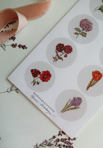 8 flowers sticker set