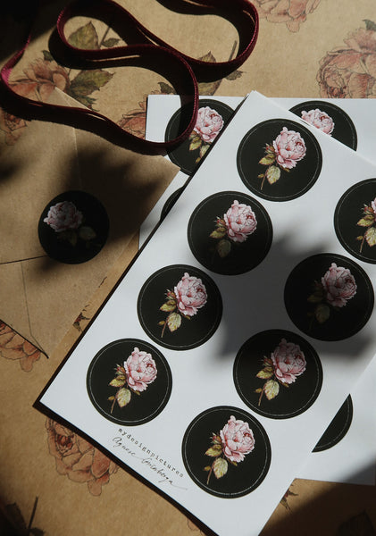 Vintage rose on black sticker set