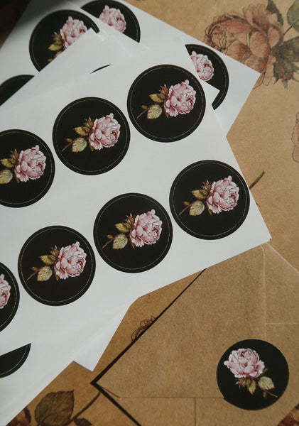 Vintage rose on black sticker set