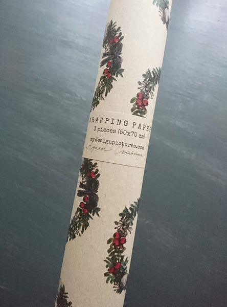 SET OF 3 pieces Christmas wreath kraft wrapping paper