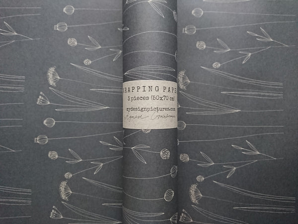 SET OF 3 pieces GRAPHICAL FLORAL kraft wrapping paper