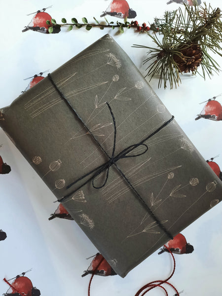 SET OF 3 pieces GRAPHICAL FLORAL kraft wrapping paper