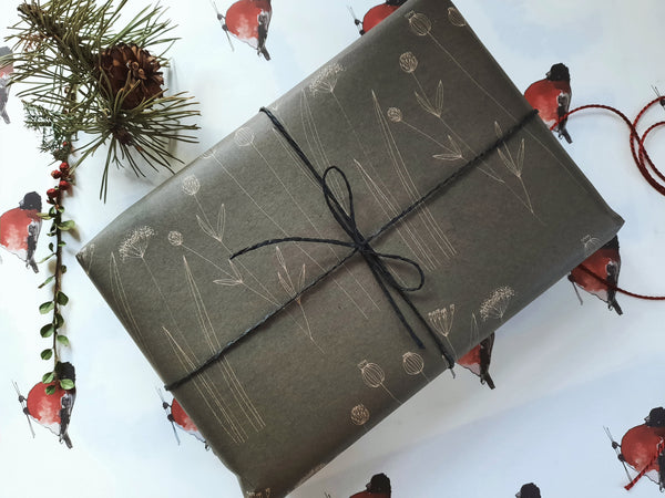 Graphical floral kraft wrapping paper