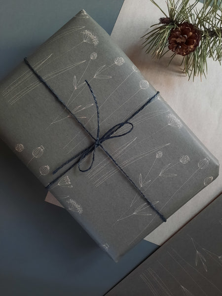SET OF 3 pieces GRAPHICAL FLORAL kraft wrapping paper