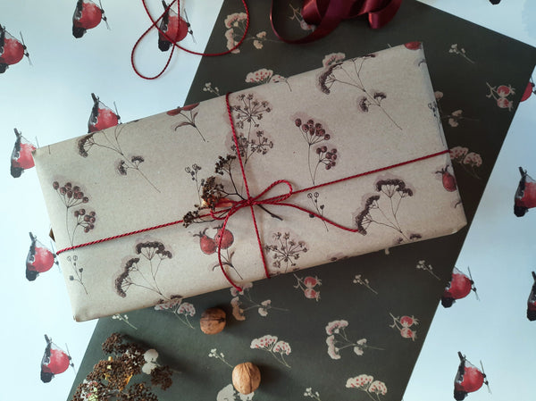 SET OF 3 pieces FLORAL kraft wrapping paper