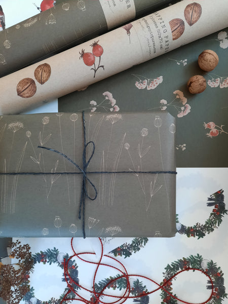 SET OF 3 pieces GRAPHICAL FLORAL kraft wrapping paper