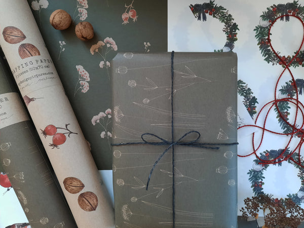Graphical floral kraft wrapping paper