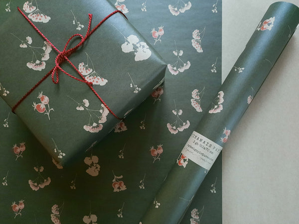 SET OF 3 pieces FLORAL deep green wrapping paper