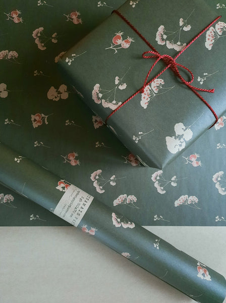 Floral winter wrapping paper kraft deep green