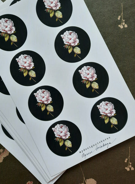 Vintage rose on black sticker set