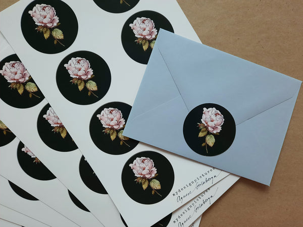 Vintage rose on black sticker set