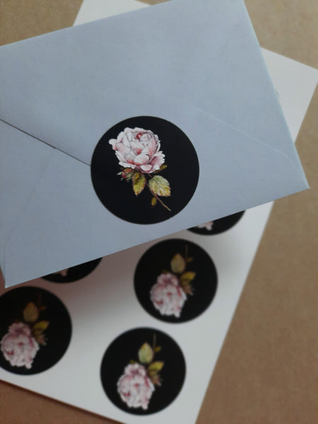 Vintage rose on black sticker set