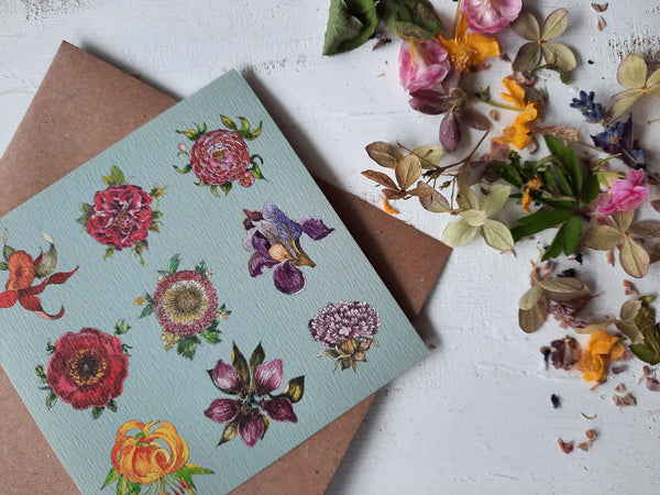 Small flowers on light blue small flat card