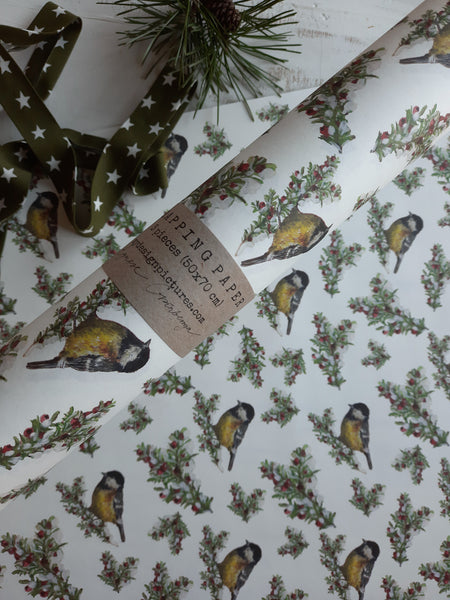 Tit bird white wrapping paper