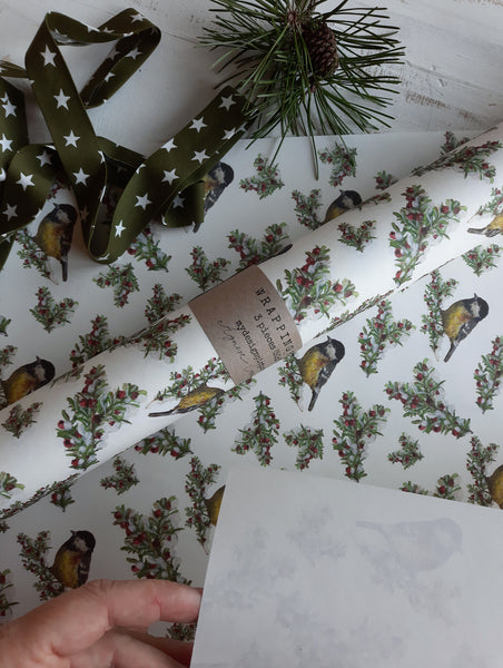 Tit bird white wrapping paper