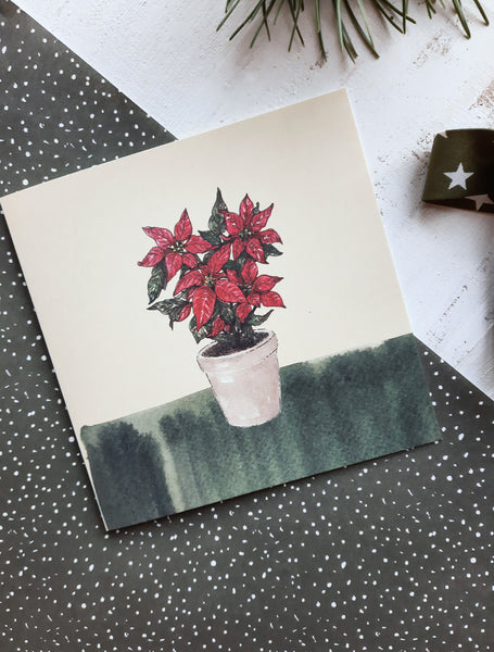 Poinsettia plant, folded card