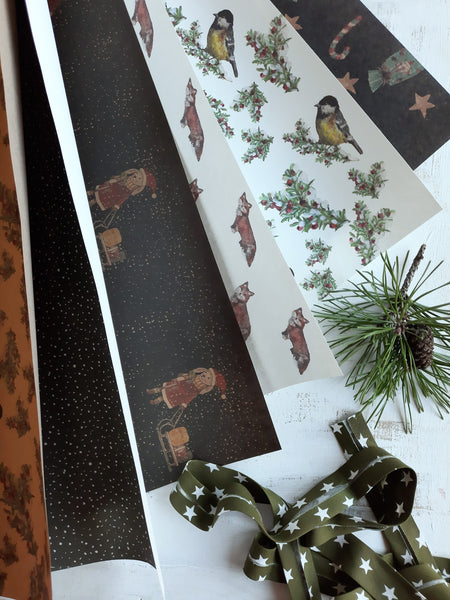 Bunny with sled kraft wrapping paper