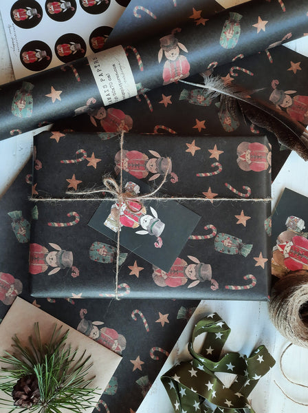 Christmas bunny kraft wrapping paper