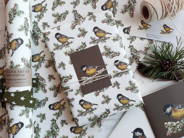 SET OF 3 pieces TIT BIRD white wrapping paper