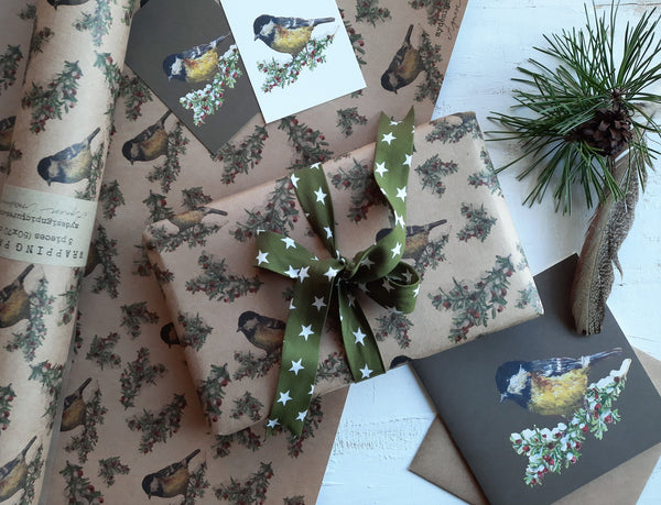 SET OF 3 pieces Tit bird kraft wrapping paper