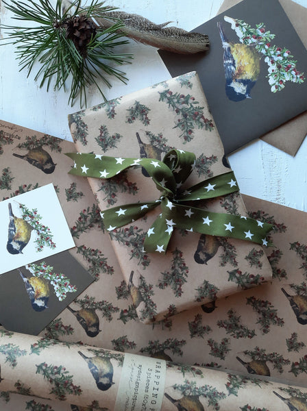 Tit bird kraft wrapping paper