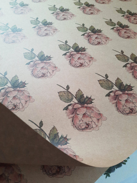 SET OF 3 pieces VINTAGE ROSE kraft wrapping paper