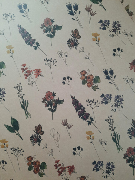 SET OF 3 pieces MEADOW FLOWERS kraft wrapping paper