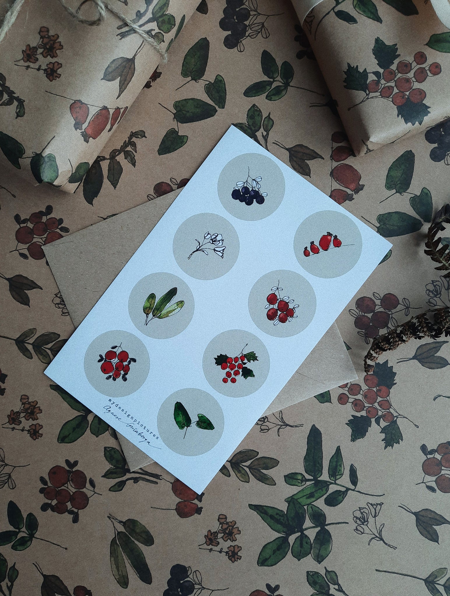 Berries and plants sticker set