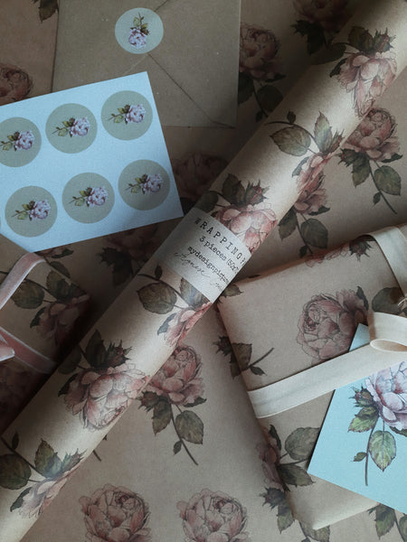 SET OF 3 pieces VINTAGE ROSE kraft wrapping paper