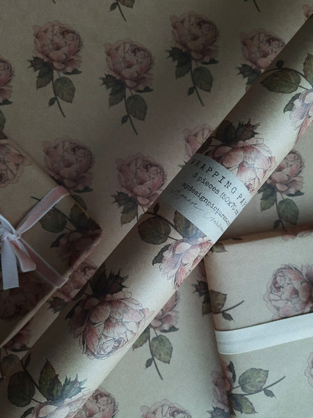 SET OF 3 pieces VINTAGE ROSE kraft wrapping paper