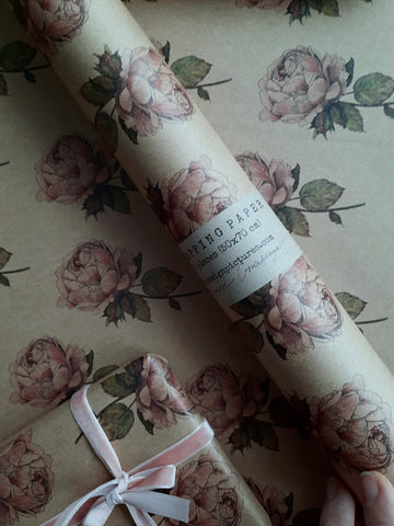 SET OF 3 pieces VINTAGE ROSE kraft wrapping paper