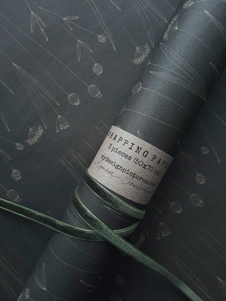 SET OF 3 pieces GRAPHICAL FLORAL kraft wrapping paper