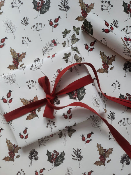 Winter florals pure white wrapping paper