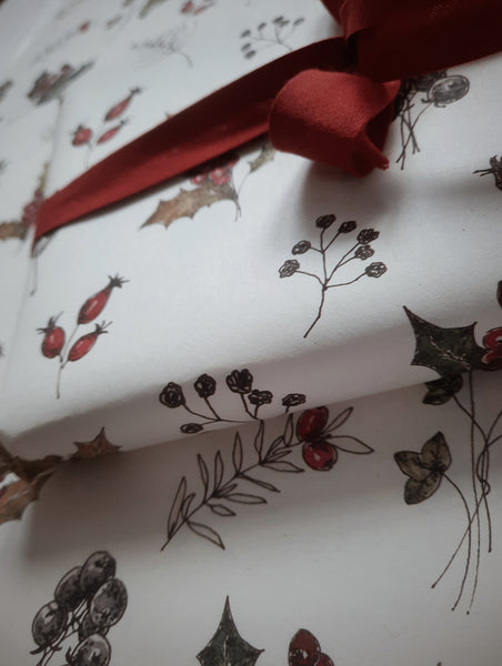 Winter florals pure white wrapping paper