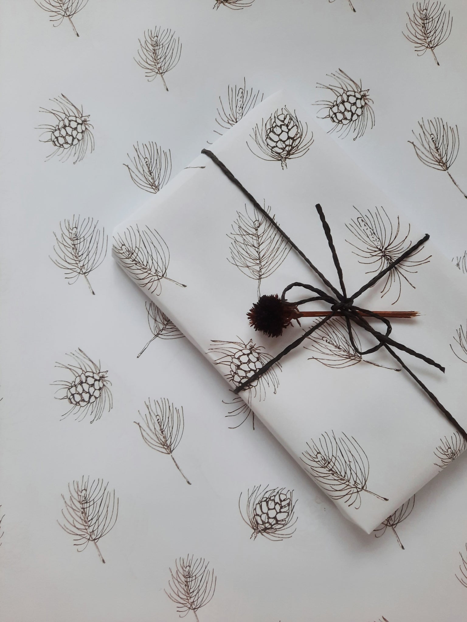 Pine graphical white wrapping paper