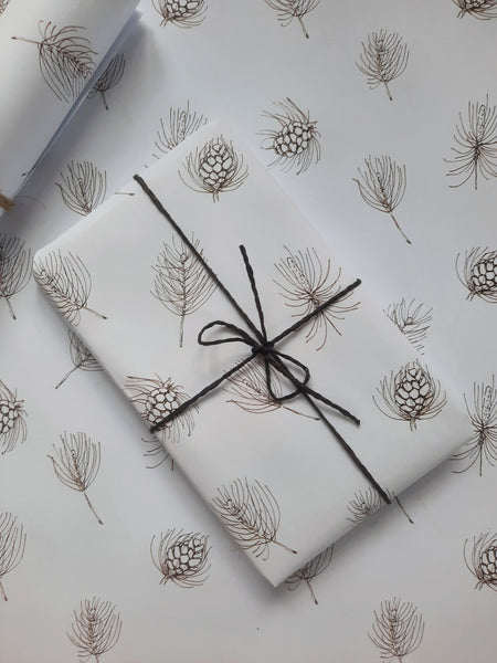 SET OF 3 pieces PINE GRAPHICAL white wrapping paper