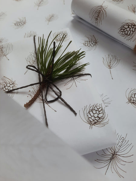 Pine graphical white wrapping paper