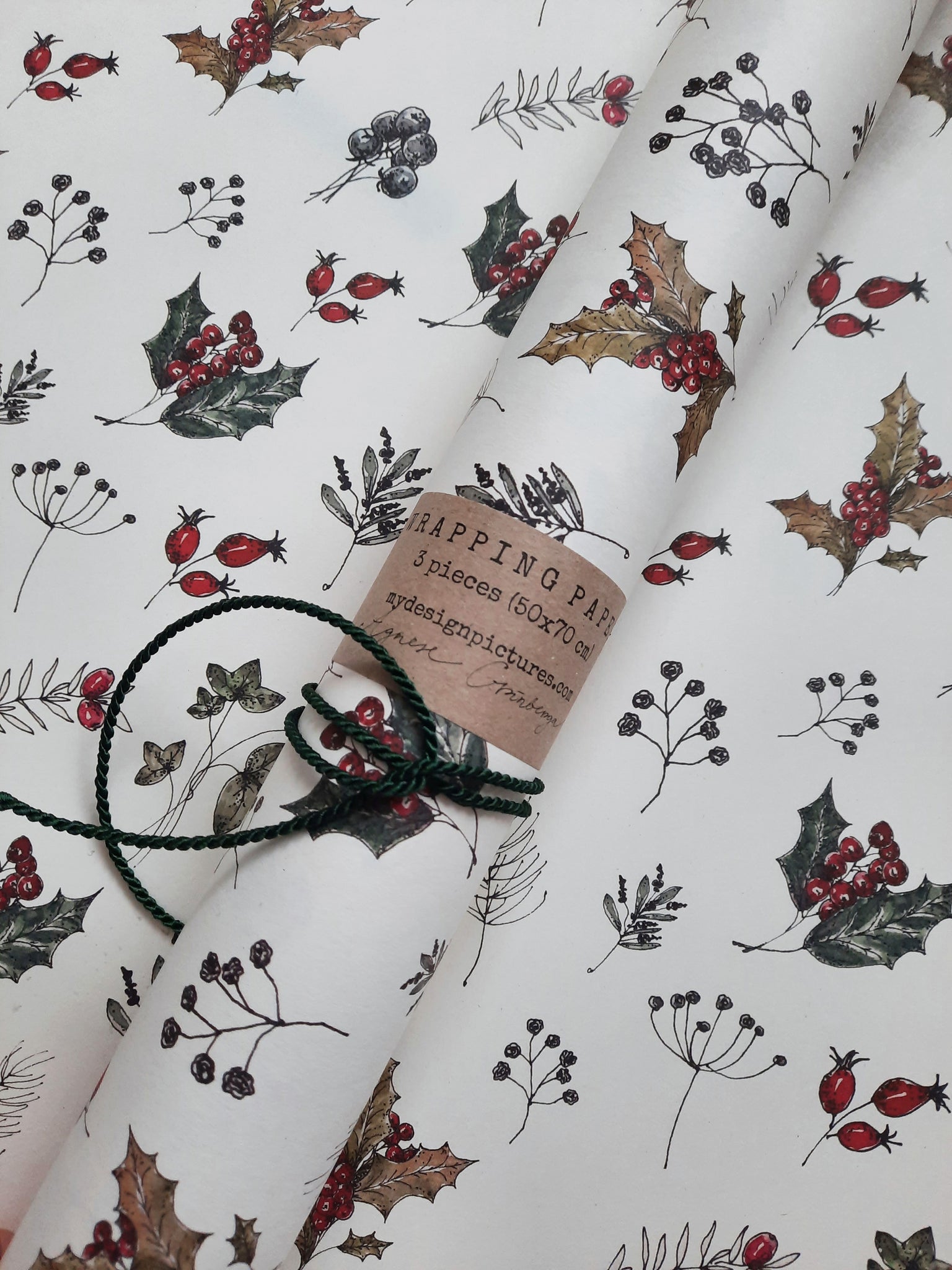 SET OF 3 pieces WINTER FLORALS pure white wrapping paper