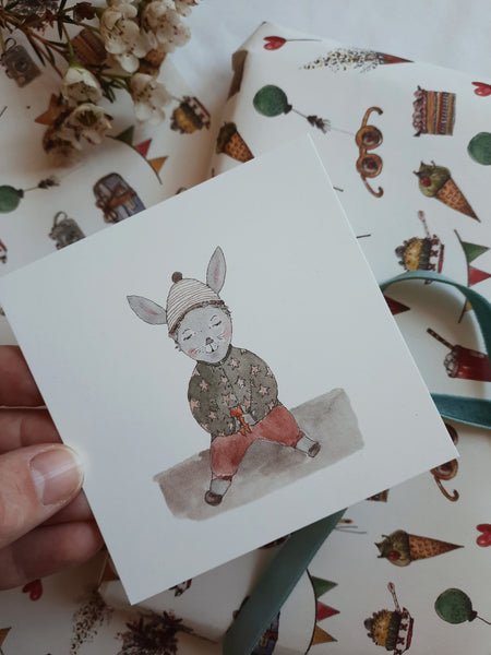 Little Bunny boy card, square flat card