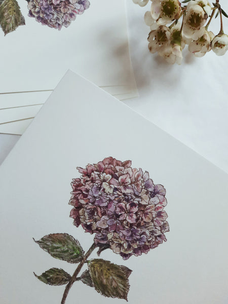 Purple hydrangea, folded card