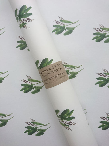 Green leaves pure white wrapping paper