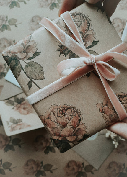 Vintage rose kraft wrapping paper