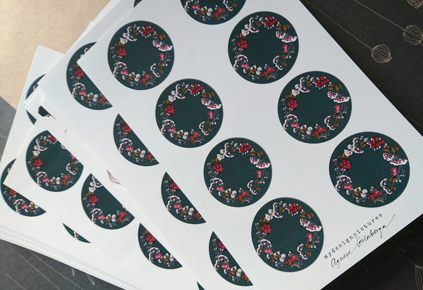 Floral wreath sticker set