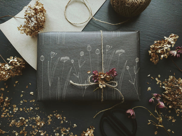Graphical floral kraft wrapping paper