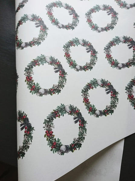 SET OF 3 pieces CHRISTMAS WREATH pure white wrapping paper