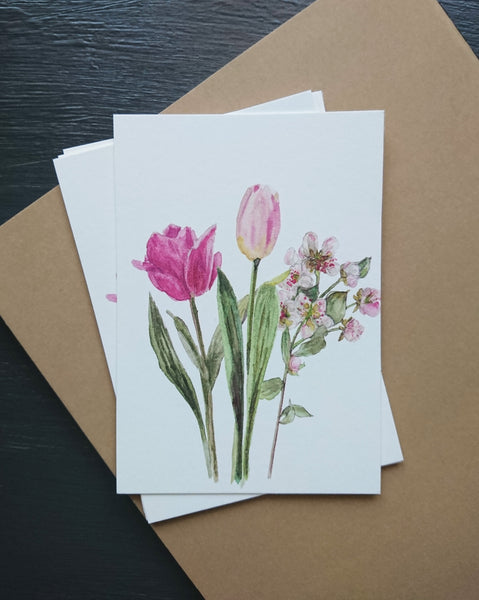 Spring flowers, small flat card